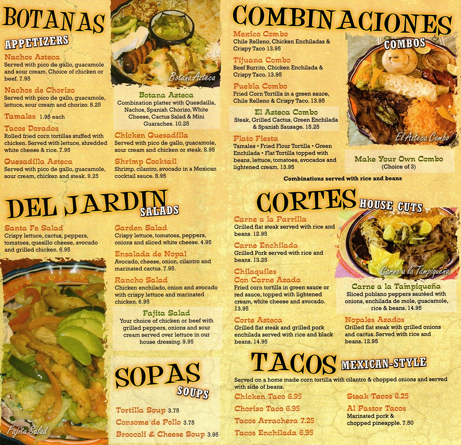 Azteca Mexican Restaurant & Bakery in Toms River Menu